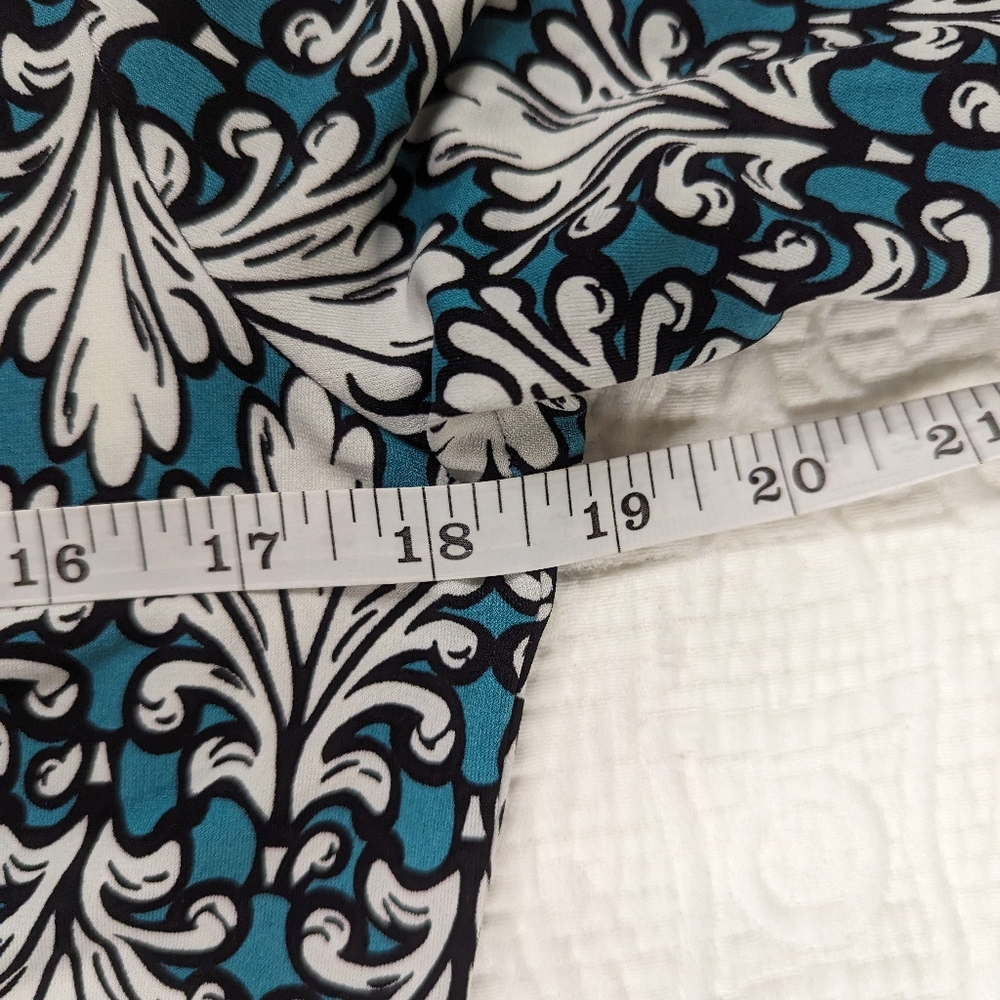 Wrap Dress (Faux) Stretch Elbow Sleeve Print Blue/Green Pullover M - Picture 7 of 14